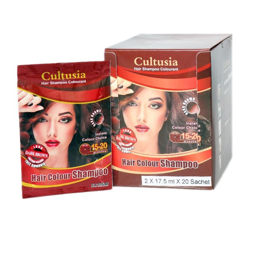 CULTUSIA DARK BROWN HAIR COLOUR SHAMPOO PER SACHET ~ BPOM