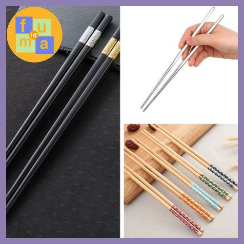 CAMPURAN Sumpit Makan Sepsang 2pcs / Sumpit Hitam Elegan Anti Panas Anti Lengket / Chopsticks / Sumpit Stainlees anti karat / Sumpit Kayu bambu / Sumpit Melamine