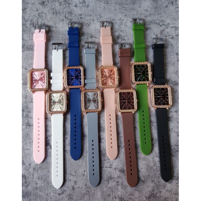 (COD) URB New Product Jam Wanita ALBA Mewah Elegant Analaog Time Rubber Stretch