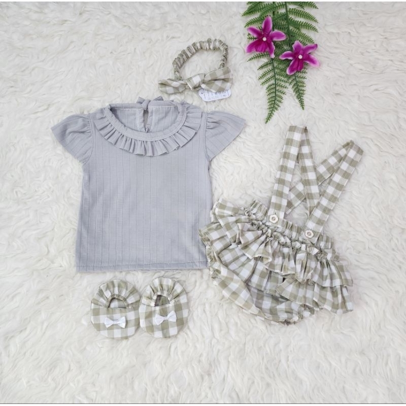 Baju bayi perempuan set overall baby girl