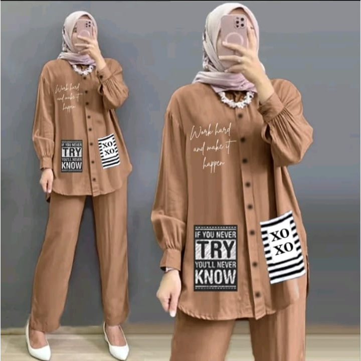 XOXO ONESET CRINKEL II SETELAN CELANA XOXO BAHAN CRINKEL II ARRAZAQU COLLECTION