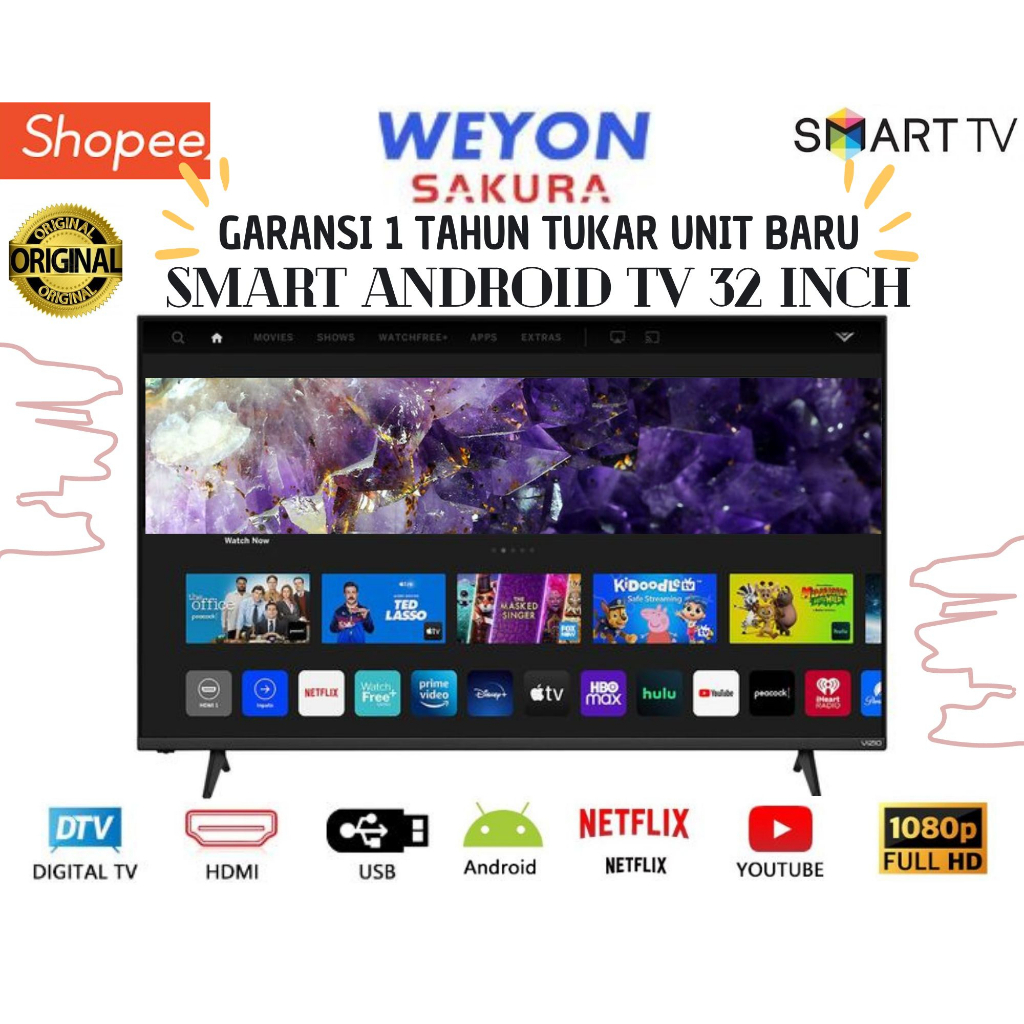 [Android 11] WEYON TV 32 inch SMART TV Youtube Netflix Android 11.0 Garansi 1 Tahun Bisa untuk MONITOR CCTV