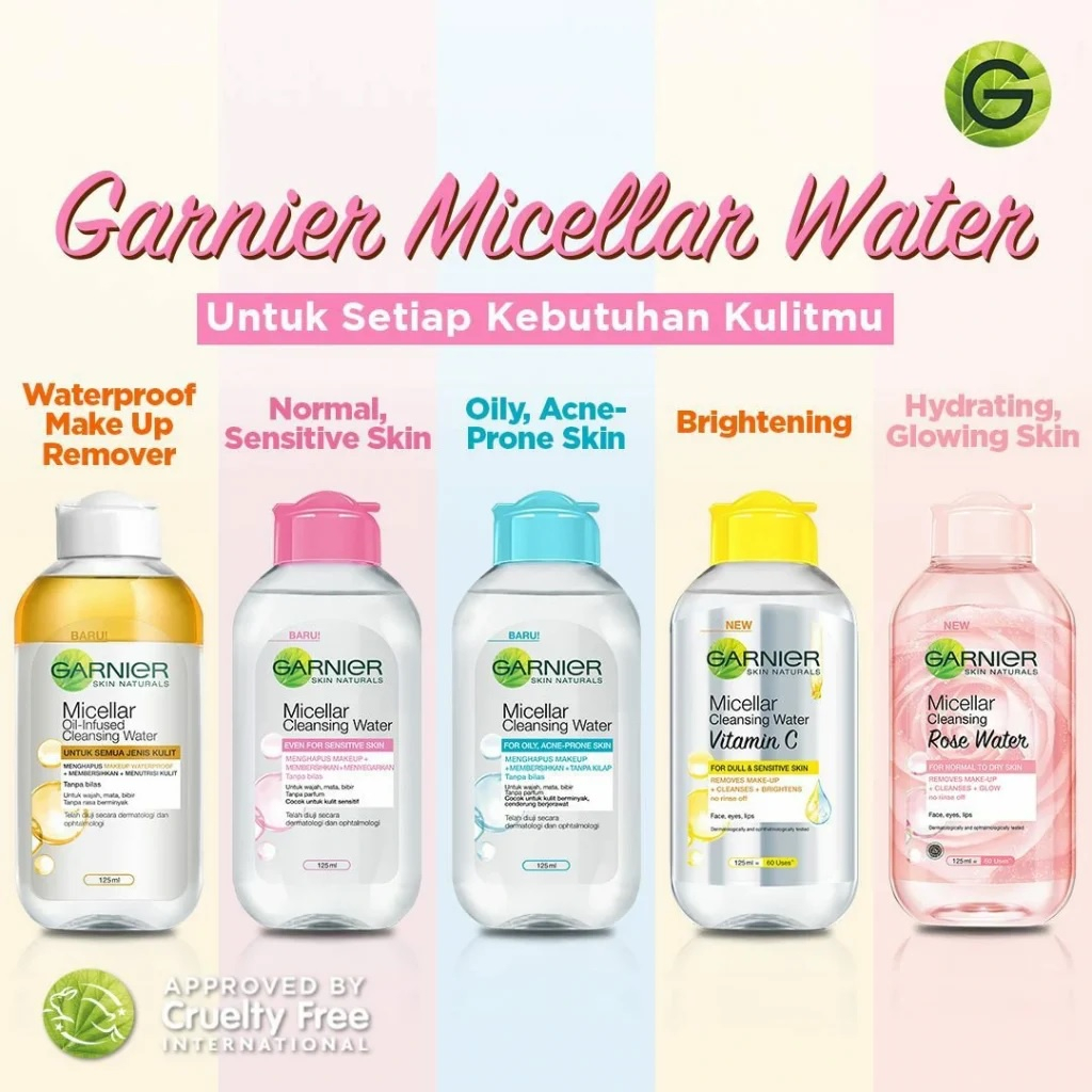 Garnier Micellar Cleansing Water Pink | Blue | Salicylic BHA | Biphase Oil | Vit C Yellow | Rose Water | 400 ml | 125 ml | 50 ml | Micellar Water Make up Remover