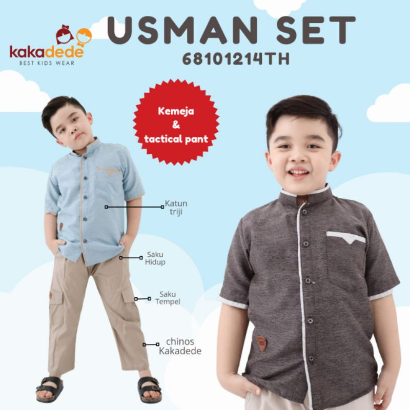 Setelan Baju Koko Anak Usman Set Kaka Dede Usia 6-14Tahun