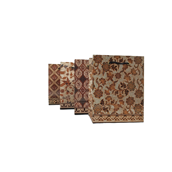 ( 10 PCS ) KIKY PAPER BAG BATIK - TAS TALI KRAFT PAPER BATIK NOGO / SIDO LUHUR BLEDAK / BUKETAN MAWAR