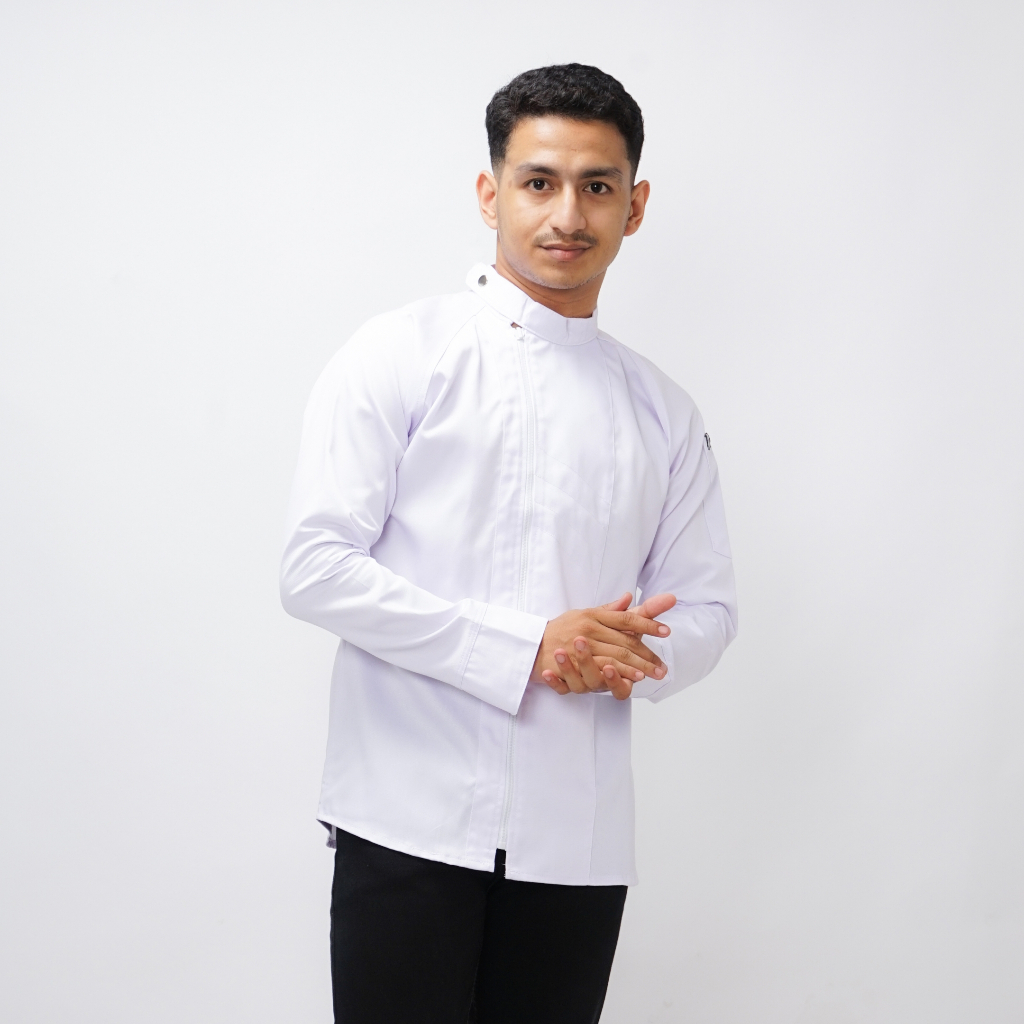 FK - Magnolia Chef Jacket Zipper Long Sleeve Baju Chef Lengan Panjang putih