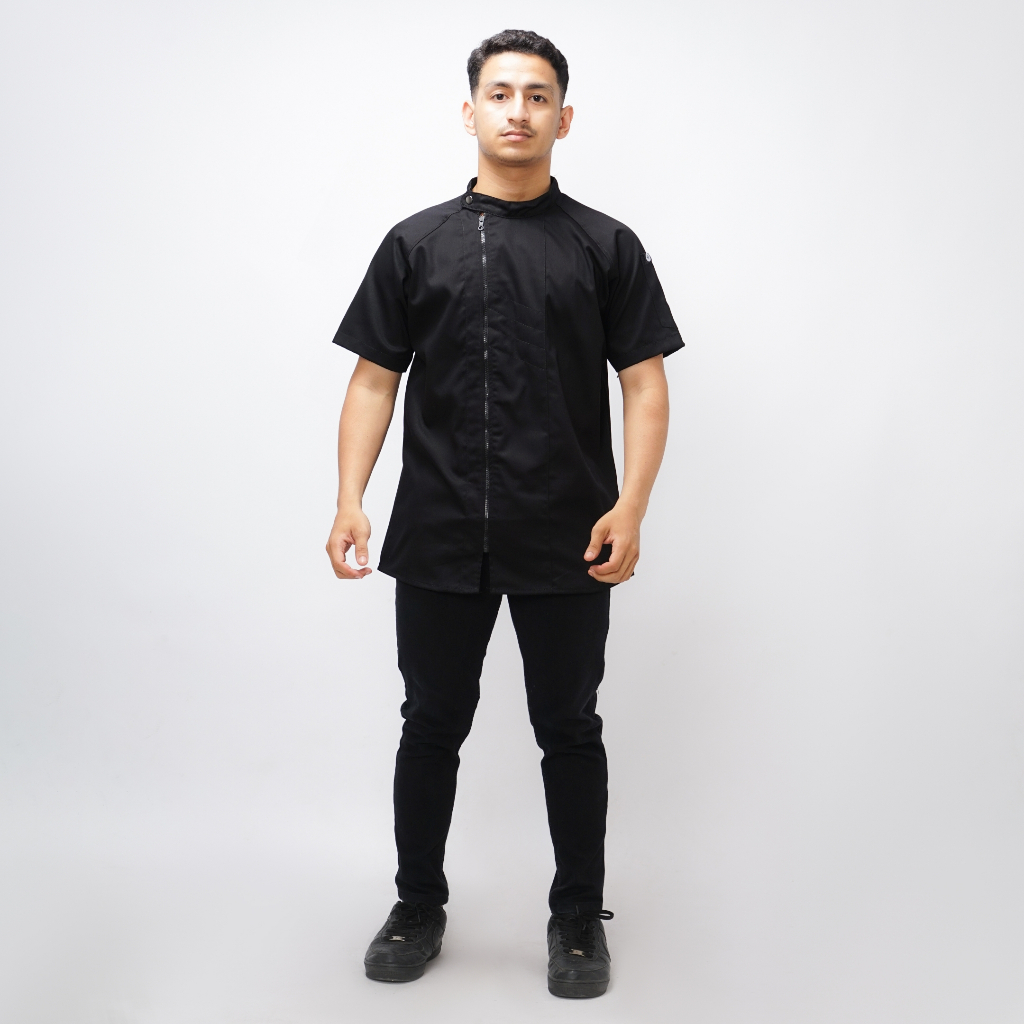 FK -MAGNOLIA Chef Jacket Basic Short Sleeve Baju Chef Koki Lengan Pendek Hitam