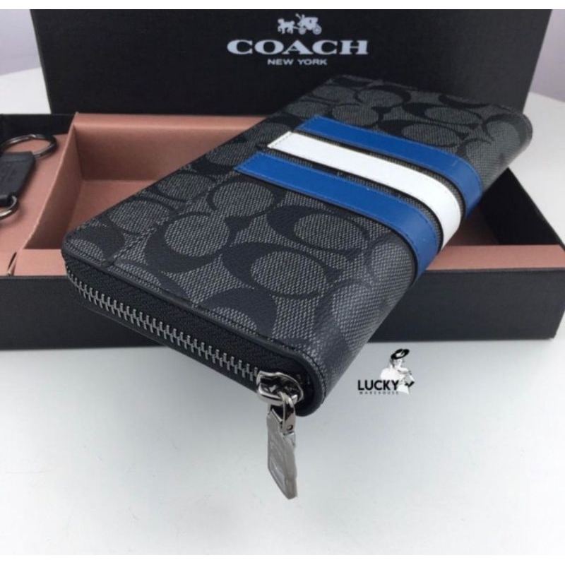 Coach Men Long Wallet Signature Stripe Varsity Leather - ORIGINAL 100%