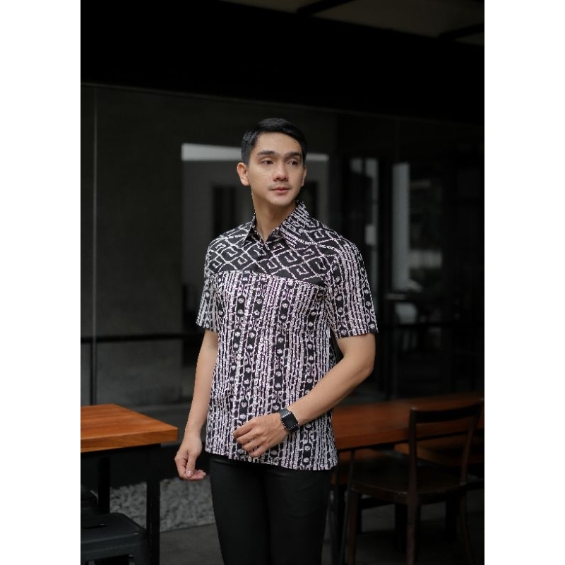 BSWART Batik HRB026 Kenongo Hem Pendek Padi Pekalongan M L XL Batik Pria MURAH Modern Grosir