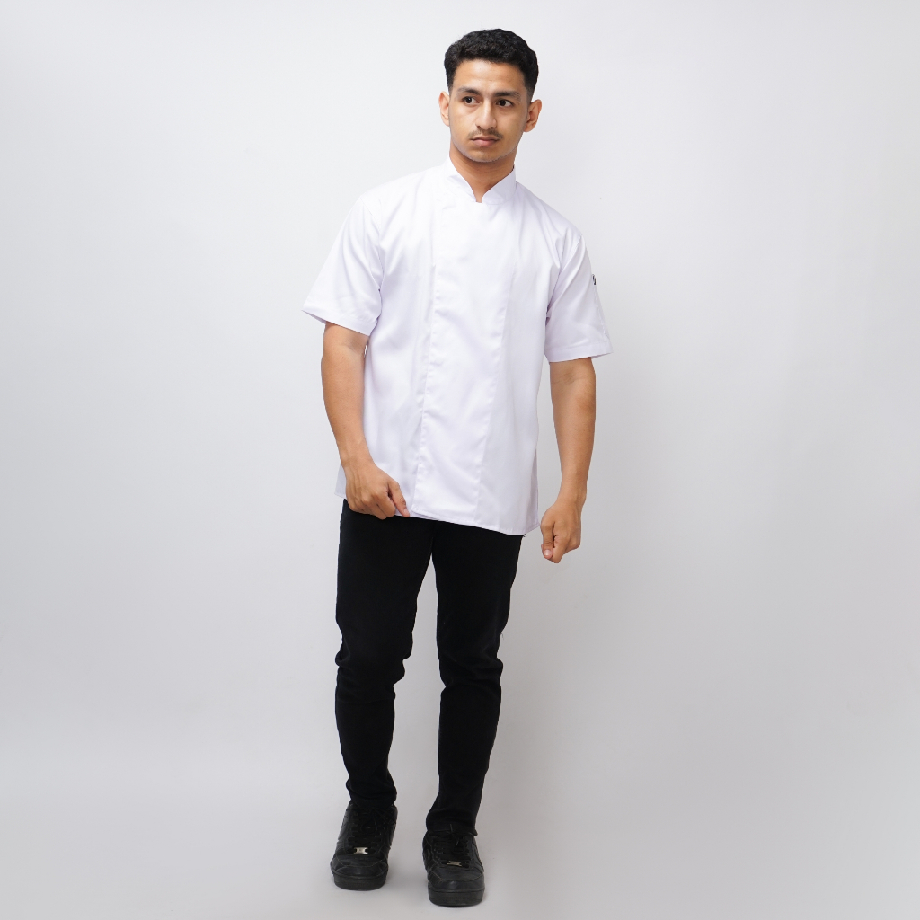 FK - Romain Basic Chef Jacket Short Sleeve Baju Chef Lengan Pendek putih