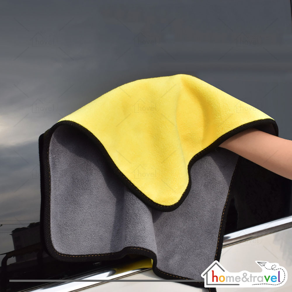 HOVELSHOP Kain Lap Microfiber Mobil Dapur Dua Sisi Tebal Halus Warna Abu Kuning Loop Drying