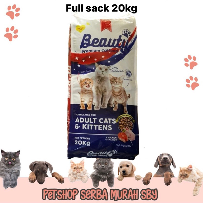 WAJIB TANYA STOCK! Beauty Cat Food Chicken Salmon Adult and Kitten Cats Full Sack 20kg - Pakan kucing kering induk dan anak