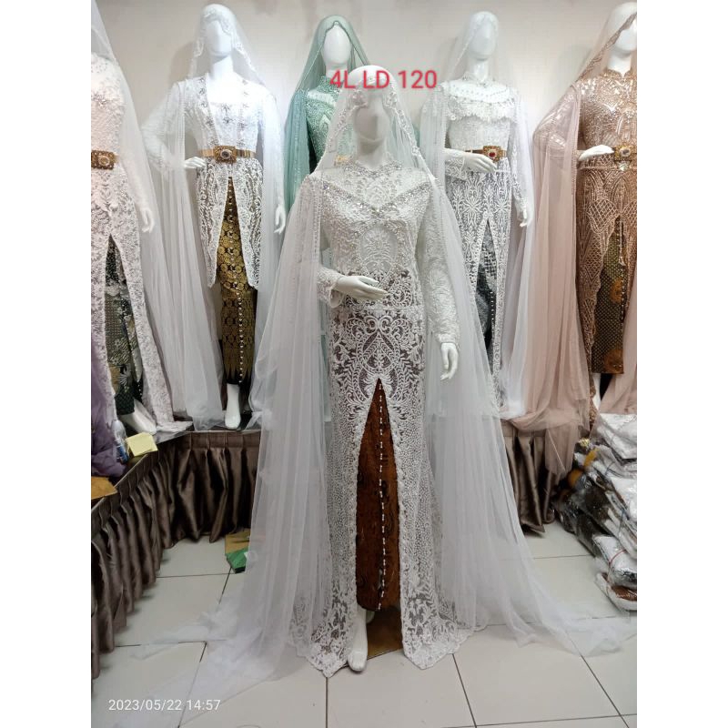 kebaya akad nikah full Payet depan belakang mobil belah satu set rok selayer bahu kerudung ( size L LD 100/ XL LD 105/ XXL LD 110 /4L LD 120/