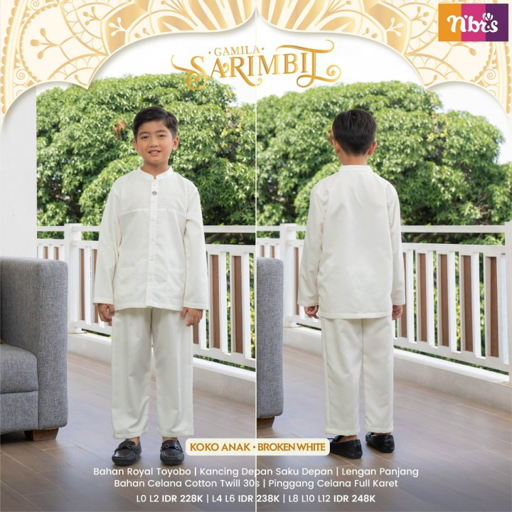 KOKO ANAK PUTIH SET PANTS,koko anak nibras.gamila koko anak broken white.koko katun anak putih lenga