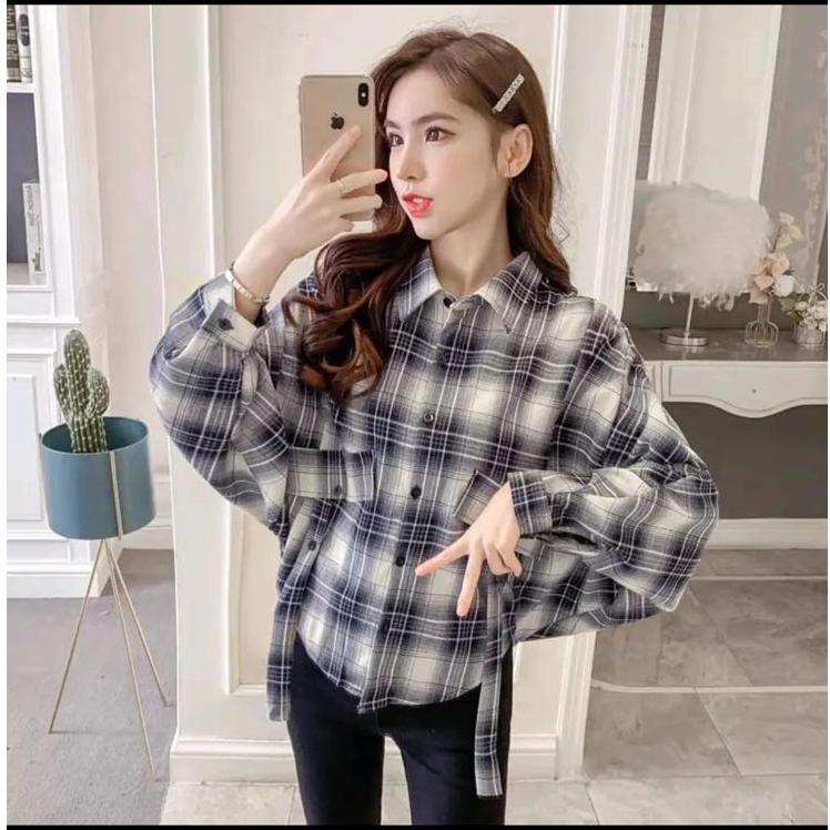 KEMEJA BATWING KOREA TERBARU | OUTER BALON | KEMEJA FLANEL WANITA | KEMEJA OVERSIZE