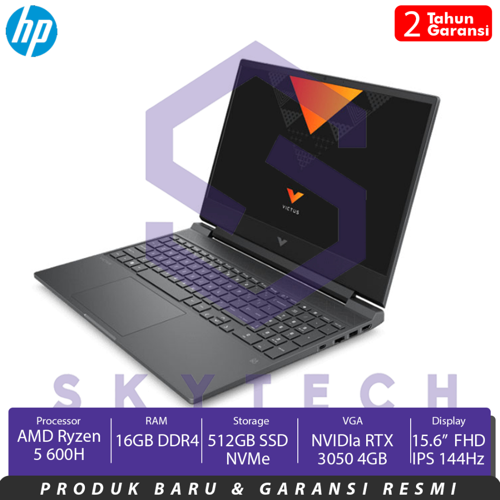 LAPTOP HP VICTUS GAMING 15 FB0009AX AMD RYZEN 5 5600H RAM 16GB SSD 512GB RTX3050 FREE WIN11 OHS2021