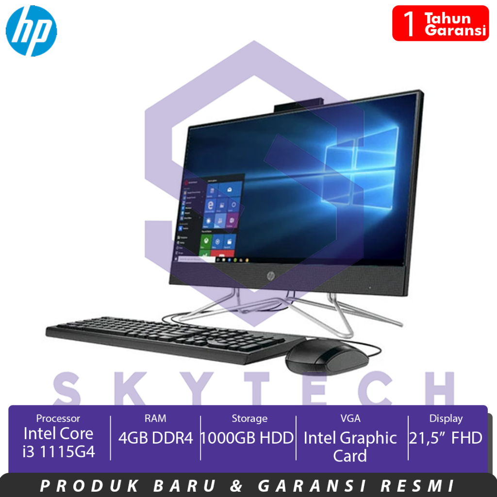 ALL IN ONE PC HP DF1003D INTEL CORE I3 1115G4 RAM 4GB DDR4 HARDDISK 1000GB UMA WINDOWS 10 HOME BLACK