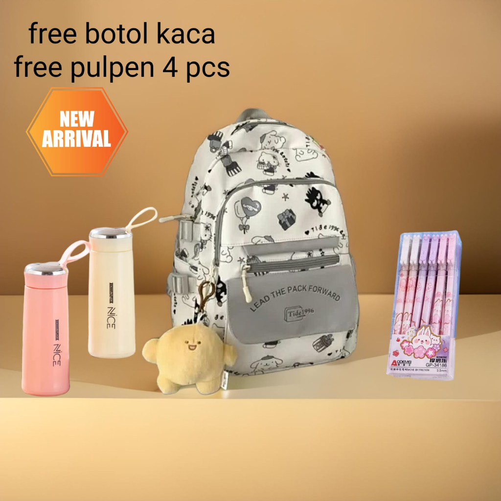 TAS RANSEL WANITA KOREA IMPORT ANTI AIR HITAM KUTAI BACKPACK SEKOLAH KERJA BESAR BANDUNG ORI 2023