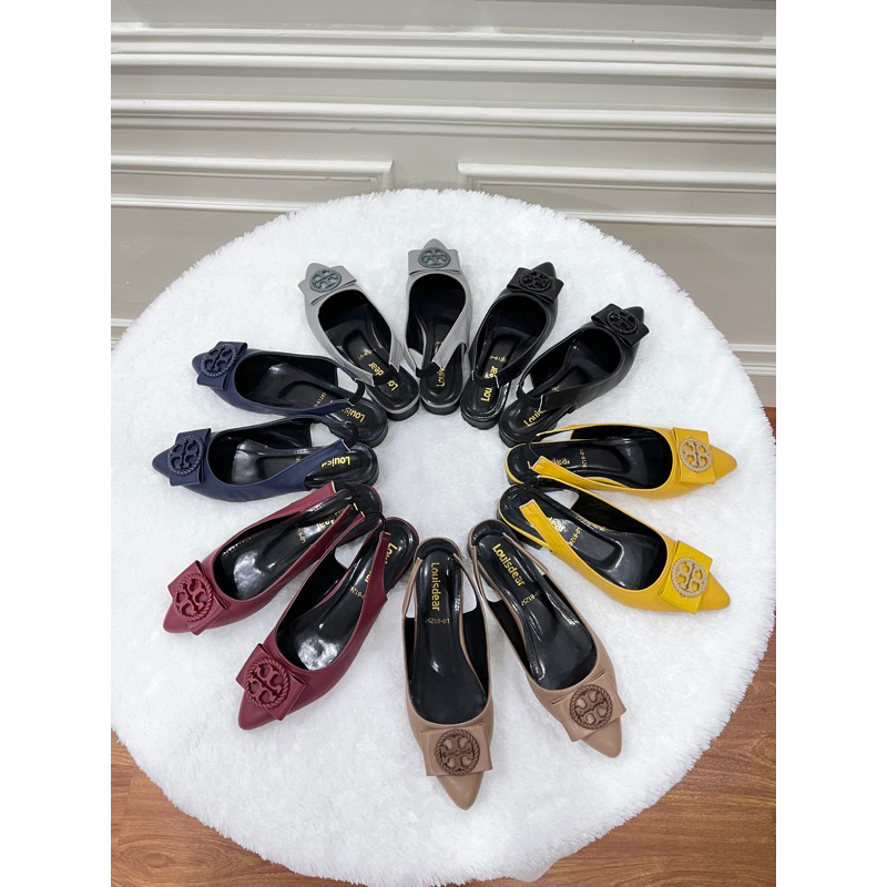 sepatu flat shoes wanita terbaru kekinian pesta LOUISDEAR sepatu flat tali belakang heel 2 cm bahan dove B56 heel