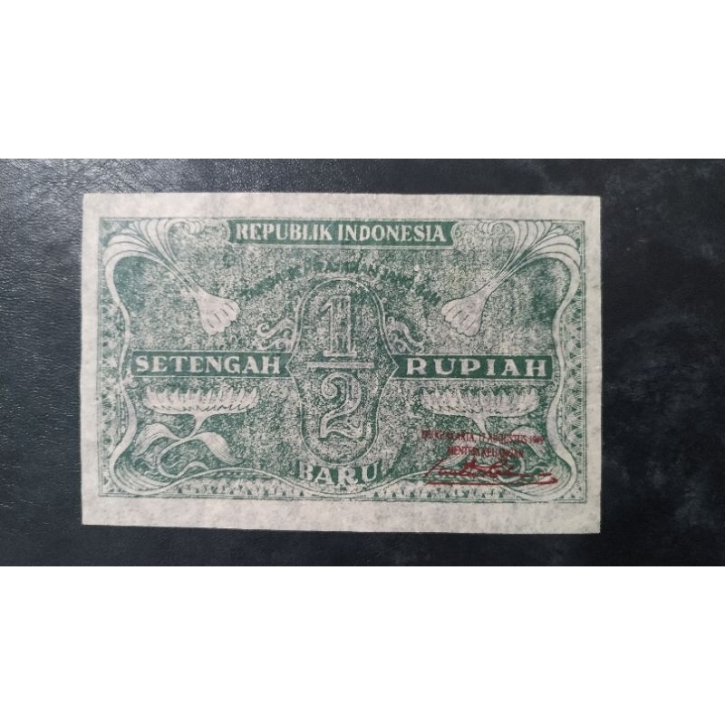 Uang Kuno kertas Indonesia setengah rupiah tahun 1949 seri ORI Baru AU