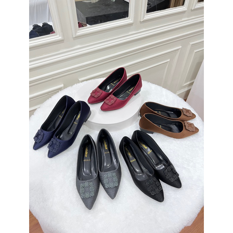 sepatu flat shoes wanita terbaru kekinian pesta LOUISDEAR sepatu Flat bahan satin 2 cm B71