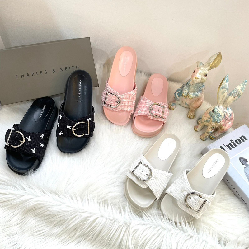 Flip flop sandals tweed by ck import high quality fashion shoes sandal wanita kantor kerja cusual da