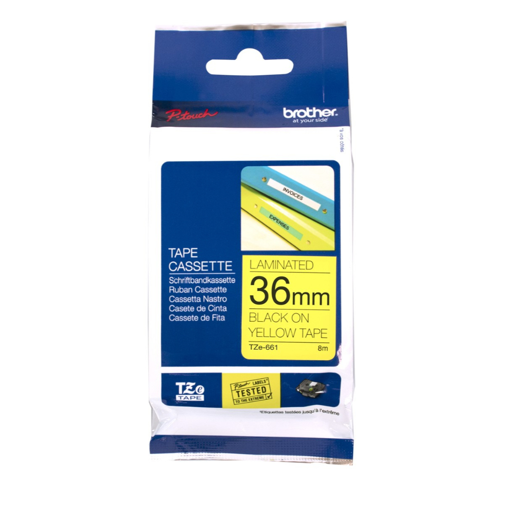 Brother Ptouch Label Tape TZE-661 36mm x 8m Laminated Black on Yellow