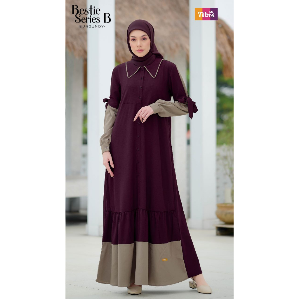 Nibras Gamis Bestie Series A, B, dan C Warna Burgundy By Nibras Bahan Norida Gamis Terbaru Bisa COD Casual Style