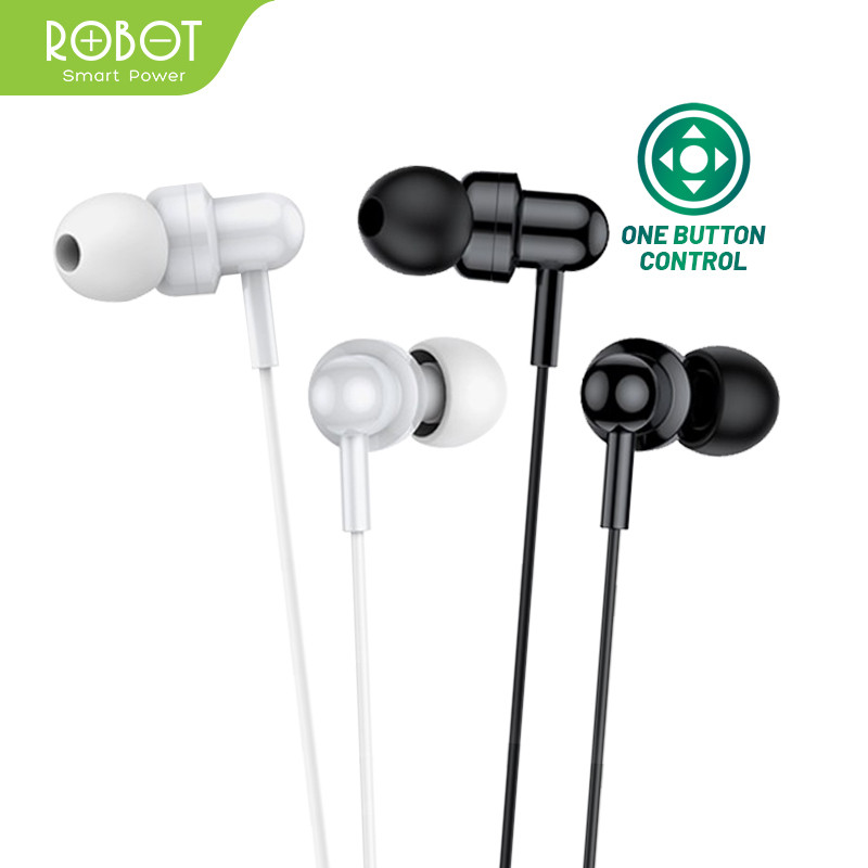 Headset Robot RE20 Wired  Earphone Bass Smartphone Original - Garansi 1 Tahun
