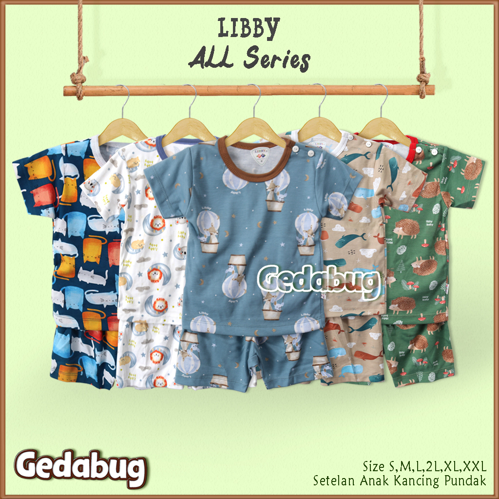 Setelan Anak Pendek Libby All Series | Setelan Kaos bermain anak Kancing Pundak | Gedabug