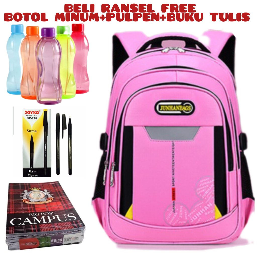 JS - BELI 1 Dapat 4-Tas Ransel Sekolah Anak Laki-laki/Perempuan Backpack Tas Laptop Acer Unisex Tas Sekolah SD/SMP Beli Ransel Free Botol Minum+Pulpen+Buku Tulis