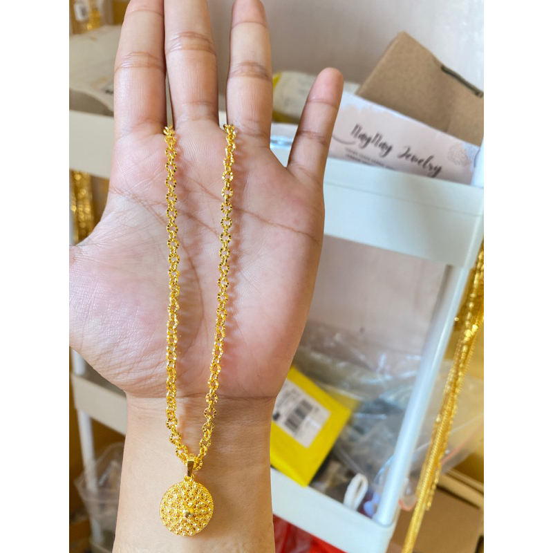 Kalung medan bunga 3 suku borobudur 60 cm lapis emas 24k