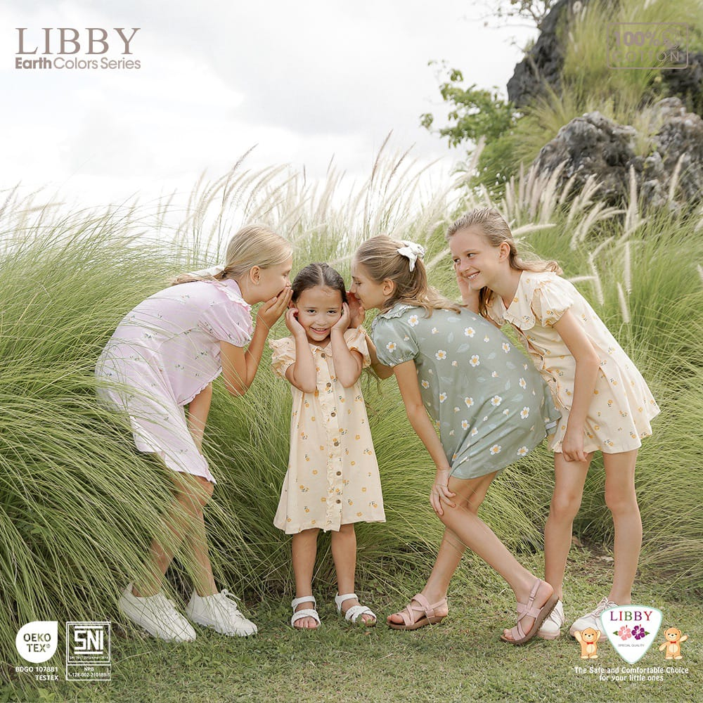 Libby - Emily Dress Anak Perempuan 6 Bulan - 6 Tahun Dress Ruffle Anak Perempuan Motif Bunga Libby Earth Colors Series