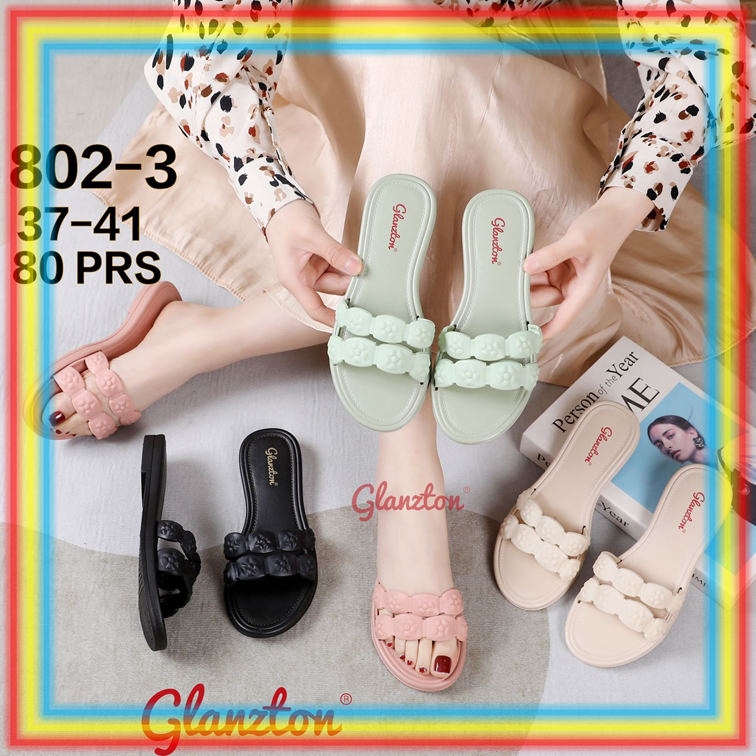 802-3 Sendal Selop Karet Wanita Ban Dua Sandal Slop Wanita Motif Bunga Glanzton