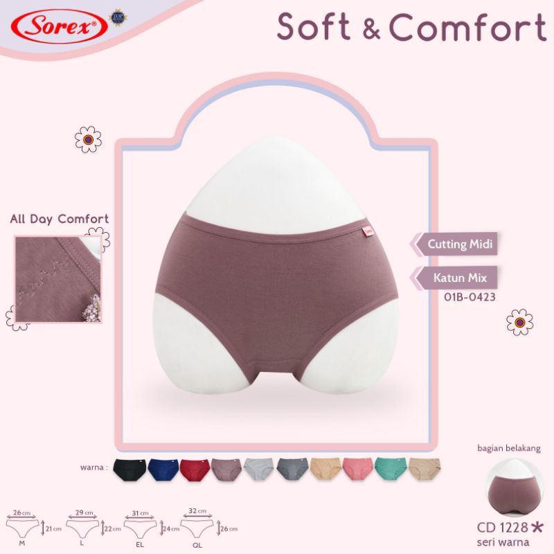 Celana Dalam Wanita Sorex 1228 Soft Comfort M , L , XL / EL , XXL / QL Katun Cutting Midi