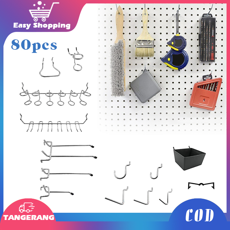 80pcs Pegboard Hook Rak Dinding Perkakas Triangle Hook Ram Cantolan Pegboard Pengait Pegboard Kait Pegboard