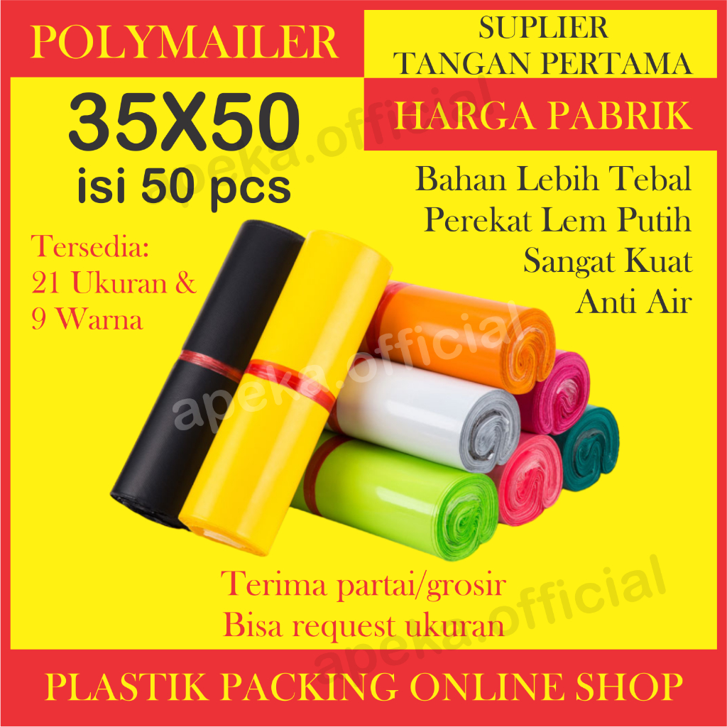 Plastik Packing Polymailer 35X50 Polymer Polimer Packingan Online Shop Amplop Plastik Packing Olshop WARNA WARNI LDPE GLOSSY 35X50 CM isi 50 pcs