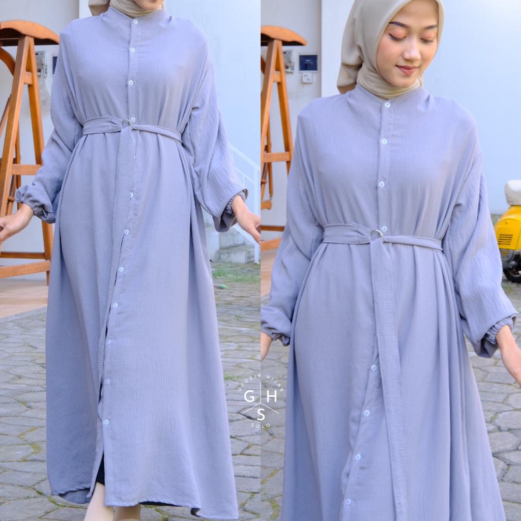 LUTFIA GAMIS LONG MIDI FULL KANCING DRESS ATASAN WANITA CRINCLE AIRFLOW PREMIUM (DBY)