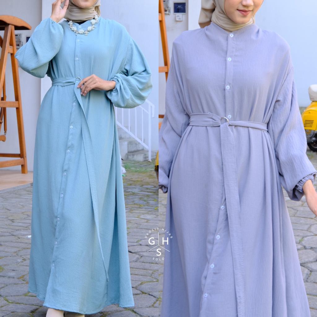 LUTFIA GAMIS LONG MIDI FULL KANCING DRESS ATASAN WANITA CRINCLE AIRFLOW PREMIUM (DBY)