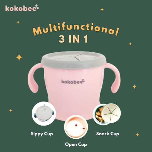 KOKOBEE - Straw Training Mug (300ml) 3in1 Multifunctional (Sippy cup + Open Cup+Snack Cup) / gelas minum bayi / Early-age Straw Training Mug/ dengan Sedotan bayi / Richell cup de mug / coconi /mudah digenggam/ grosir / anti tumpah / anti pecah/