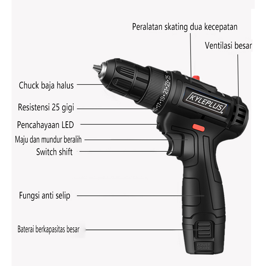 Mesin Bor Cordless/Bor Baterai/ Bor Listrik/Beton Besi Kayu Full 388VF Set Pilihan Bor Tanpa Kabel- Cordless Drill bor cas with 2 baterai/kasus/charger bor impact baterai