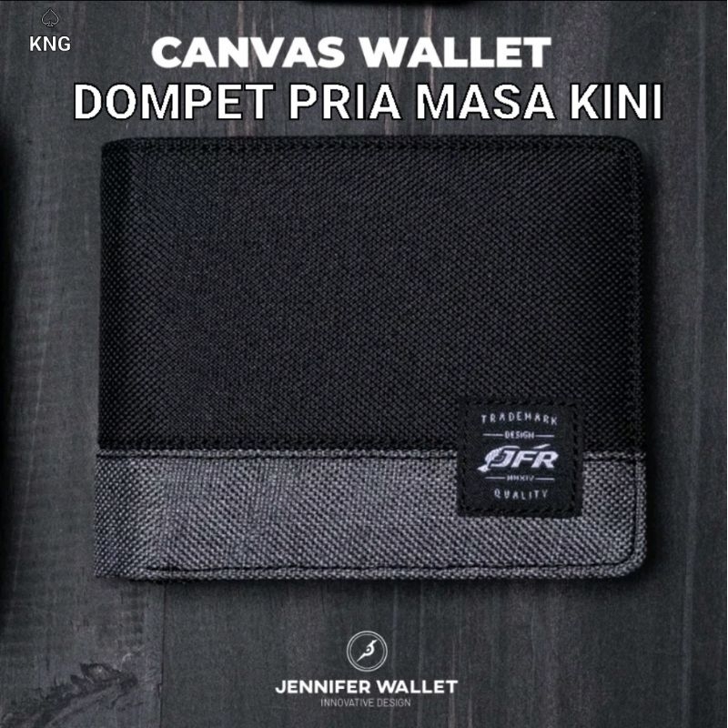 Dompet Canvas Premium JFR Pria Model Lipat Kombinasi Warna Kekinian Terbaru - Wallet Canvas Exculive JFR Black