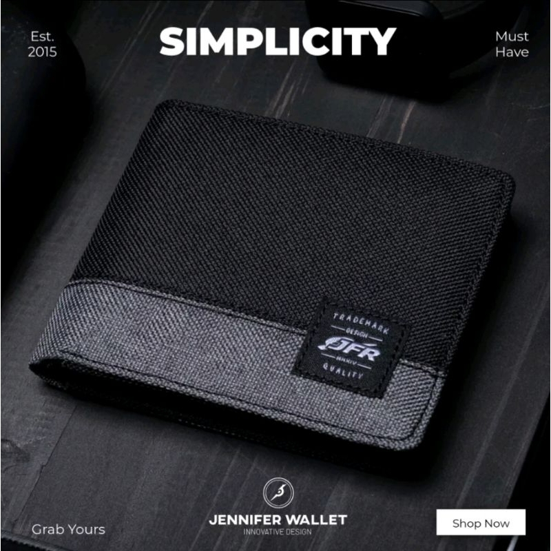 Dompet Canvas Premium JFR Pria Model Lipat Kombinasi Warna Kekinian Terbaru - Wallet Canvas Exculive JFR Black