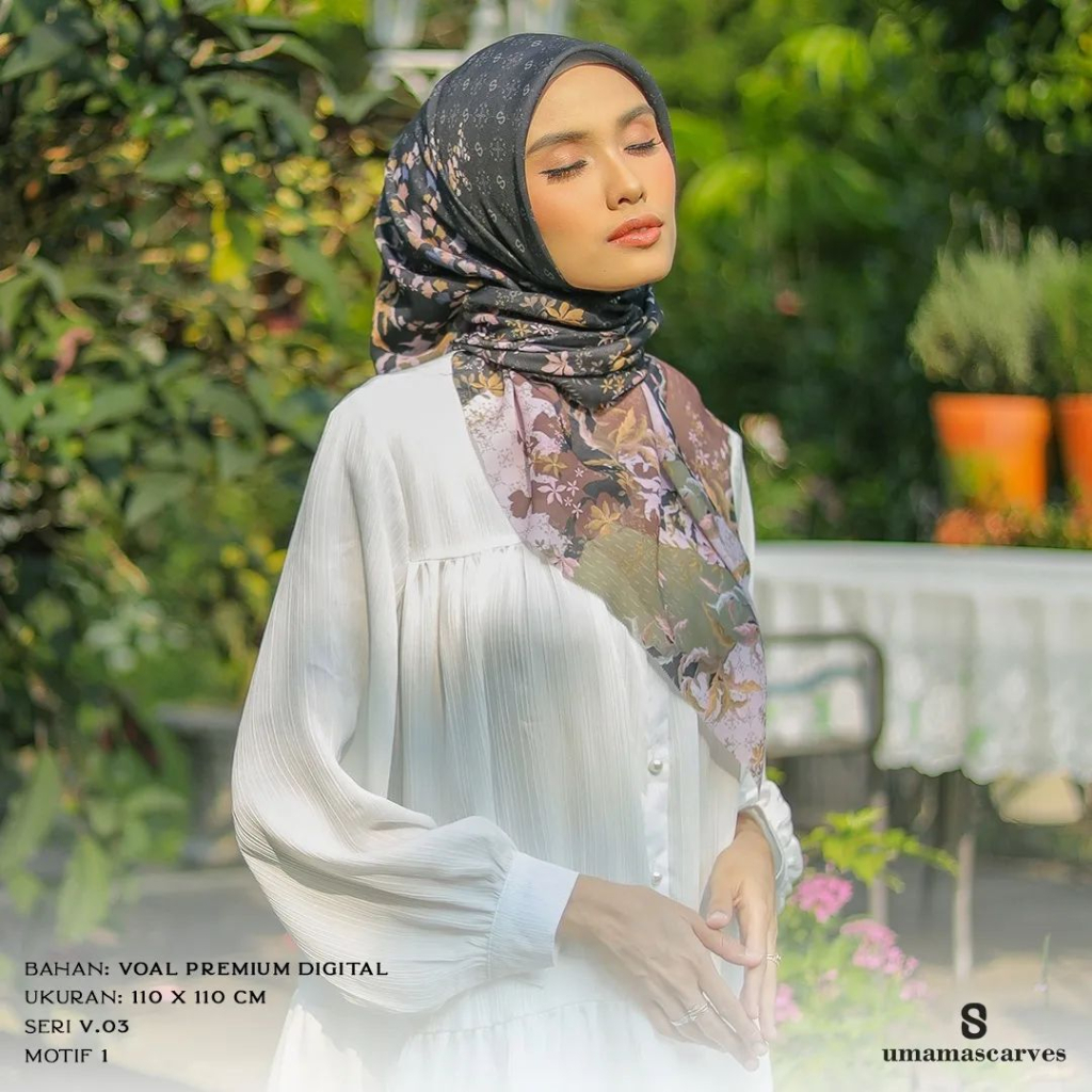 HIJAB UMAMA SCARVES Premium / Jilbab Voal Digital Motif Print SIgnature Box Umamascarves