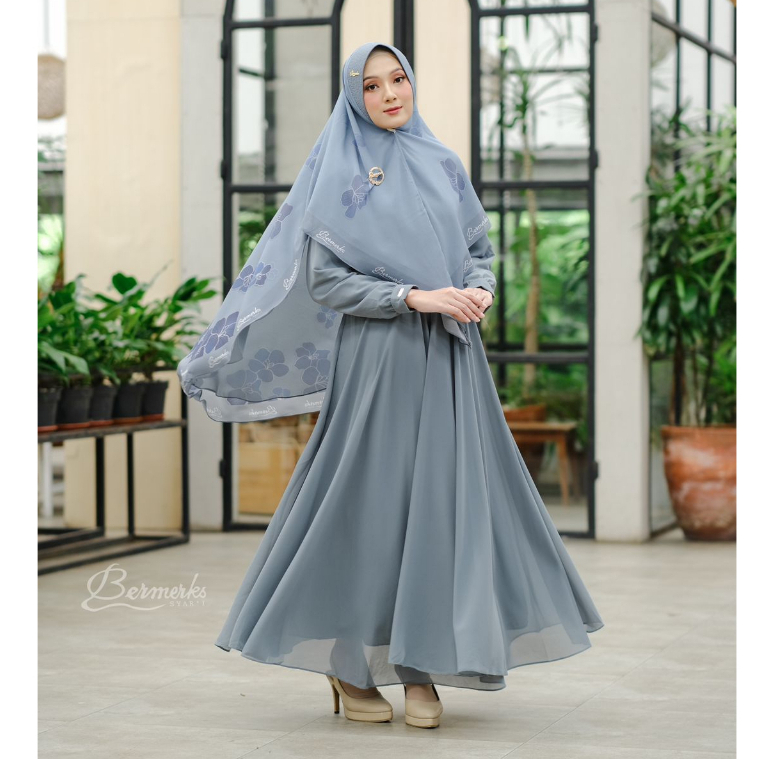 Gamis Ceruty babydoll set khimar motif terbaru Arawinda Maharani Anjani Jamilah zaskya mazaya ori bermerks syari terbaru