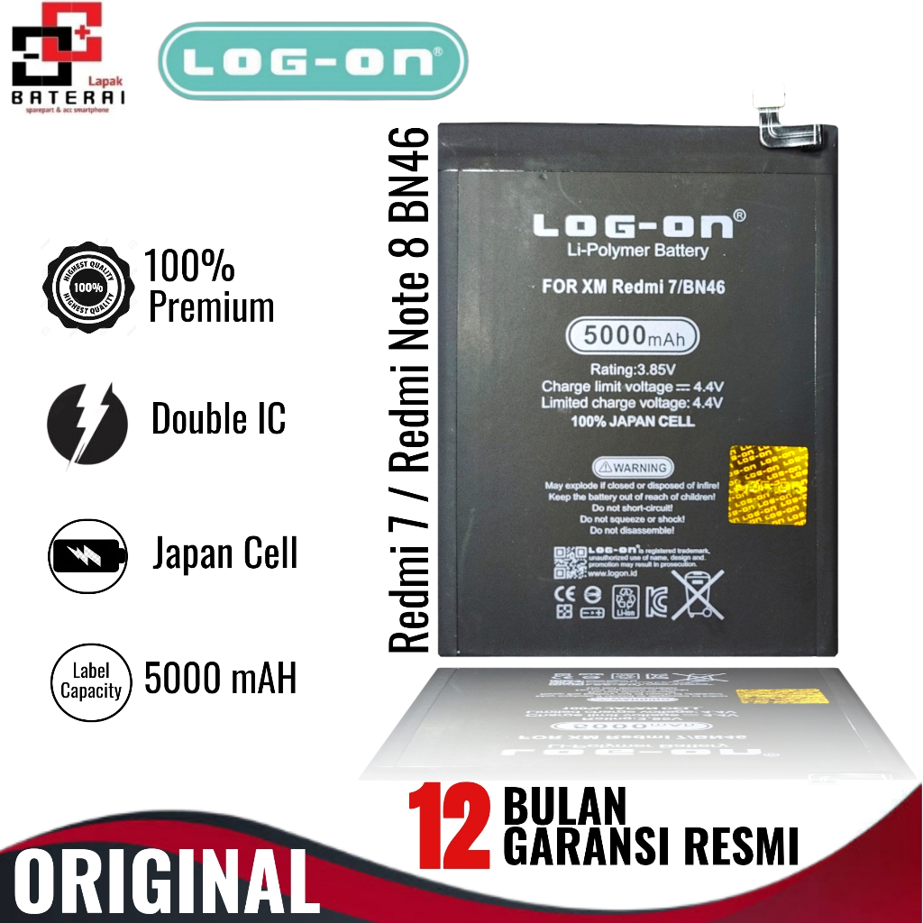 LOG - ON Baterai Xiaomi Redmi Note 8 BN46 | BN-46 Double IC Protection Battery Batre