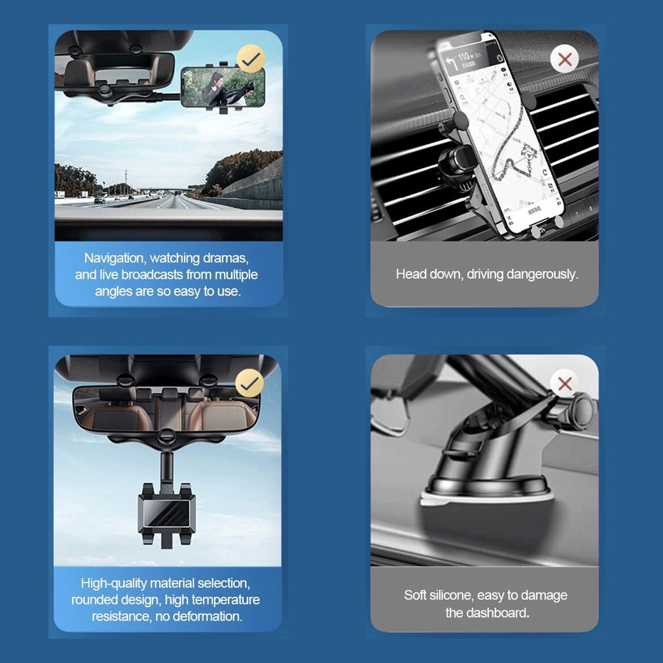 Phone Holder Mobil Holder Handphone Putar 360 derajat Holder Kaca Spion Multifungsi Dudukan Telepon Mobil