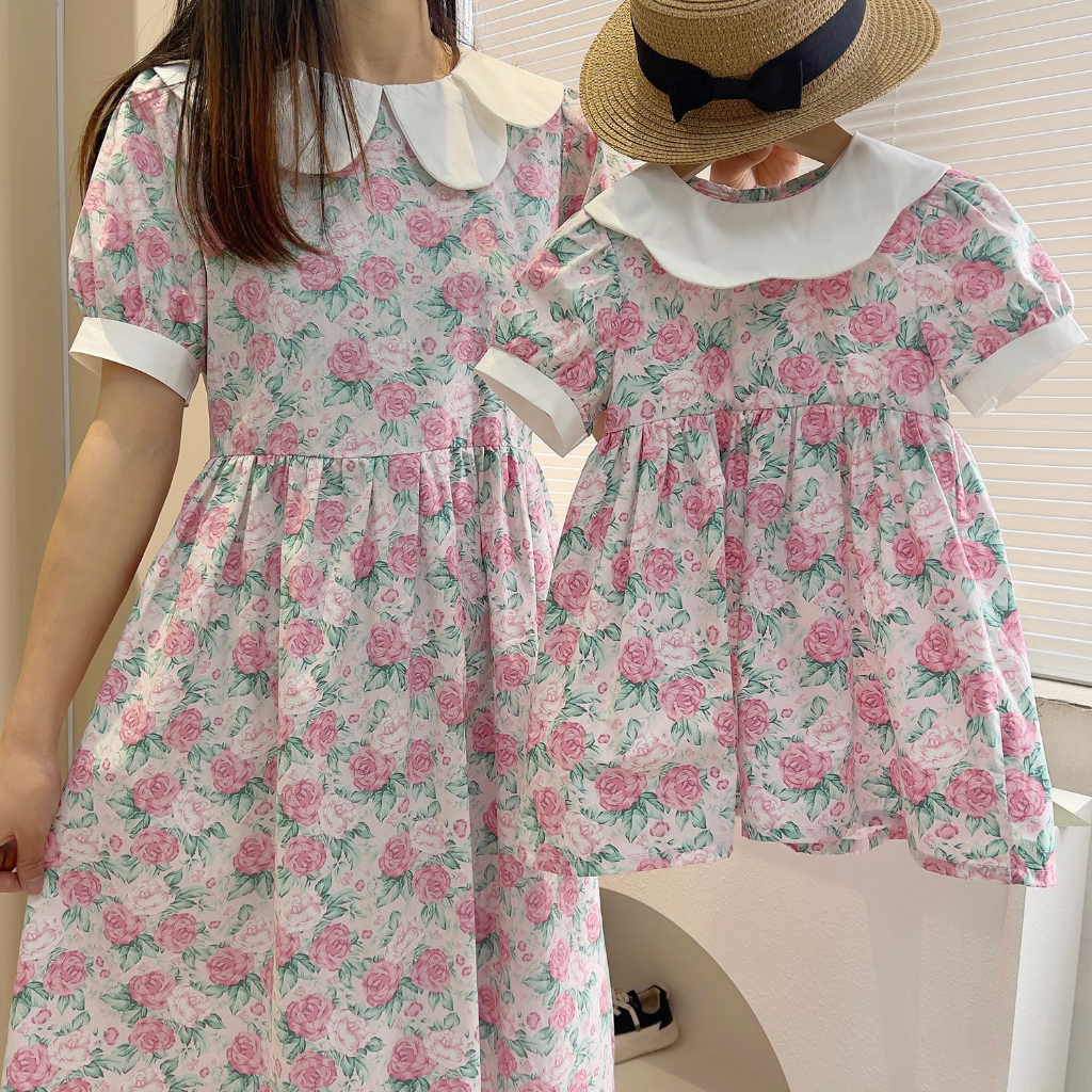 Dress Couple Dewasa &amp; Anak Motif Rose Flowers ( Harga Satuan )