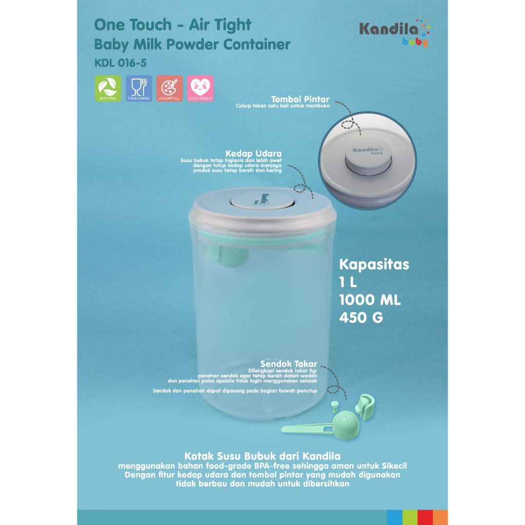 KDL016-5 KDL016-6 KDL016-7 / Kandila Milk Powder Dispenser - Tempat Susu - One Touch Air Tight Baby Milk Powder Kontainer