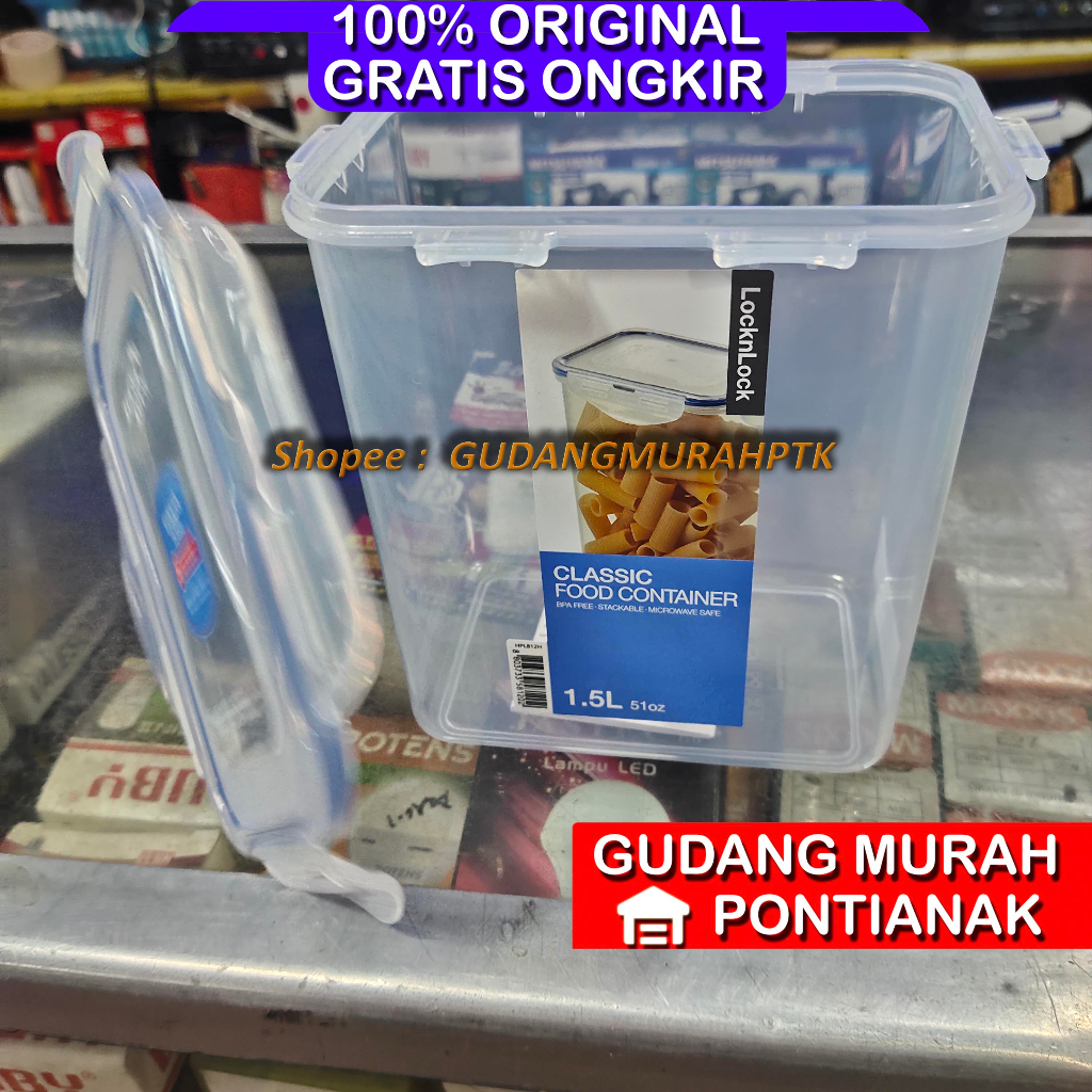 Toples LOCK&amp;LOCK FOOD CONTAINER 1,5 liter 4kuncian sisi BAHAN KUALITAS TINGGI BPA FREE bisa dimasukin ke Microwave ukuran1.5L